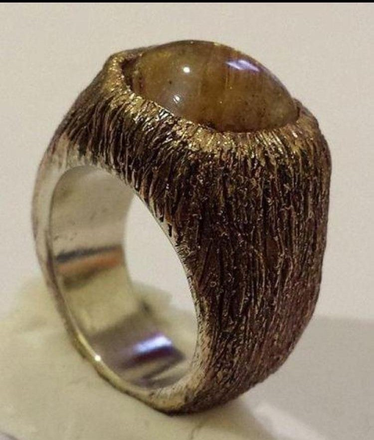 Anello bronzo argento palladio e quarzo rutilato.